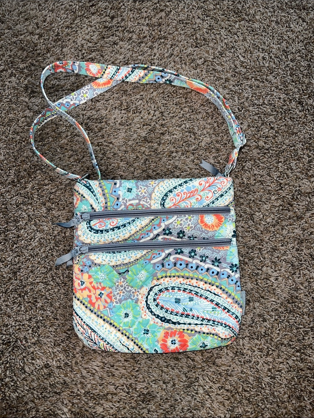 Quilted cotton crossbody bag, Vera Bradley Hipster, Daisy Dot Paisley pattern